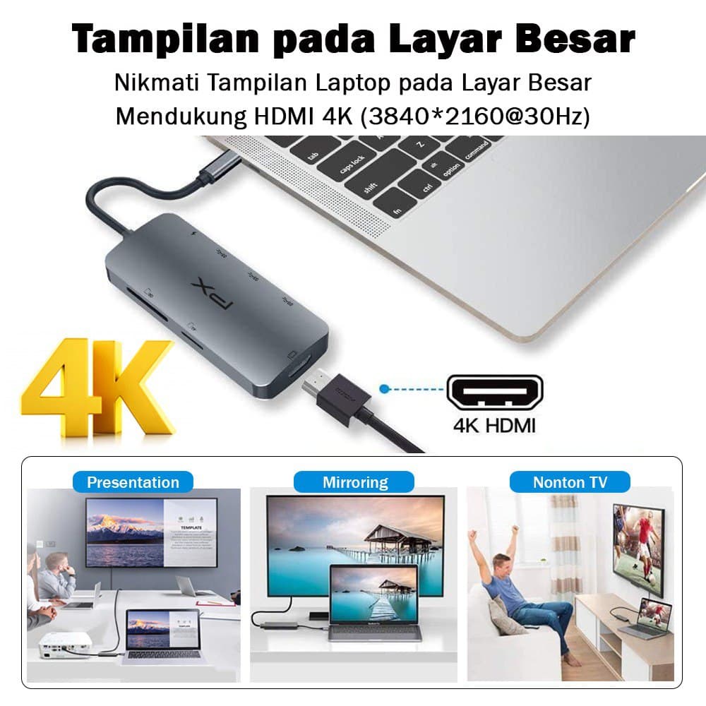 PX UCH17 7 IN 1 USB Hub Type C 3.1 Converter Laptop to HDMI SD Car- Garansi Resmi PX