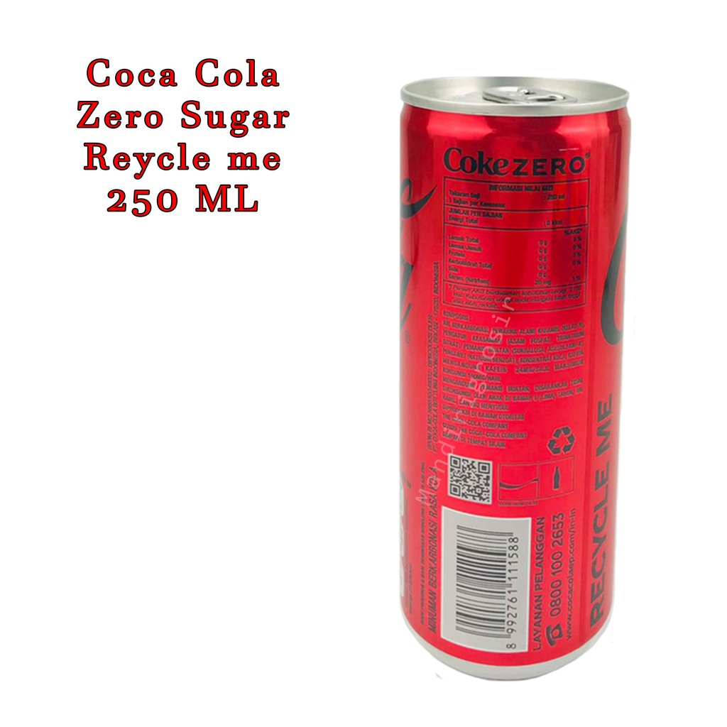 Zero Sugar *Coca Cola* Reycle me *Kemasan kaleng *Bebas Gula* 250 ML