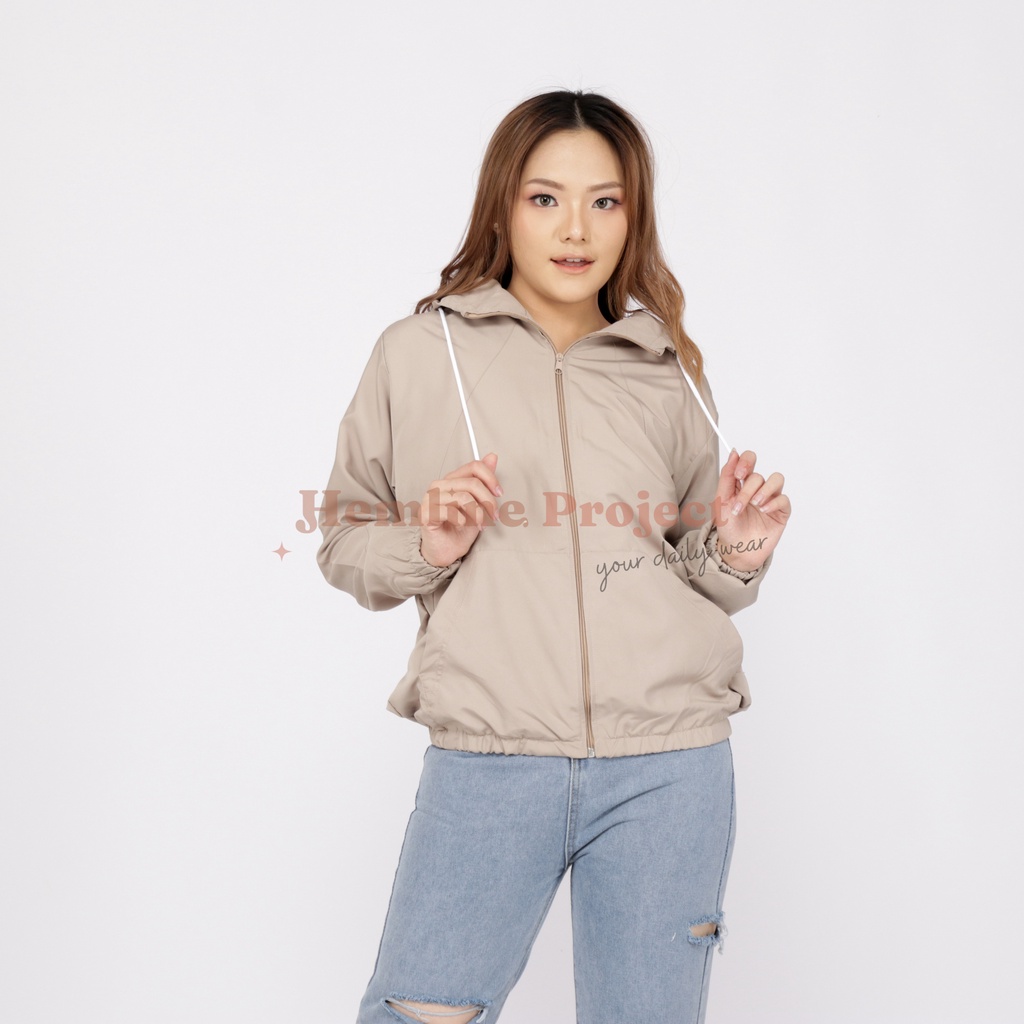 Aima Jaket Khaki - Jaket Parasut Hoodie Wanita