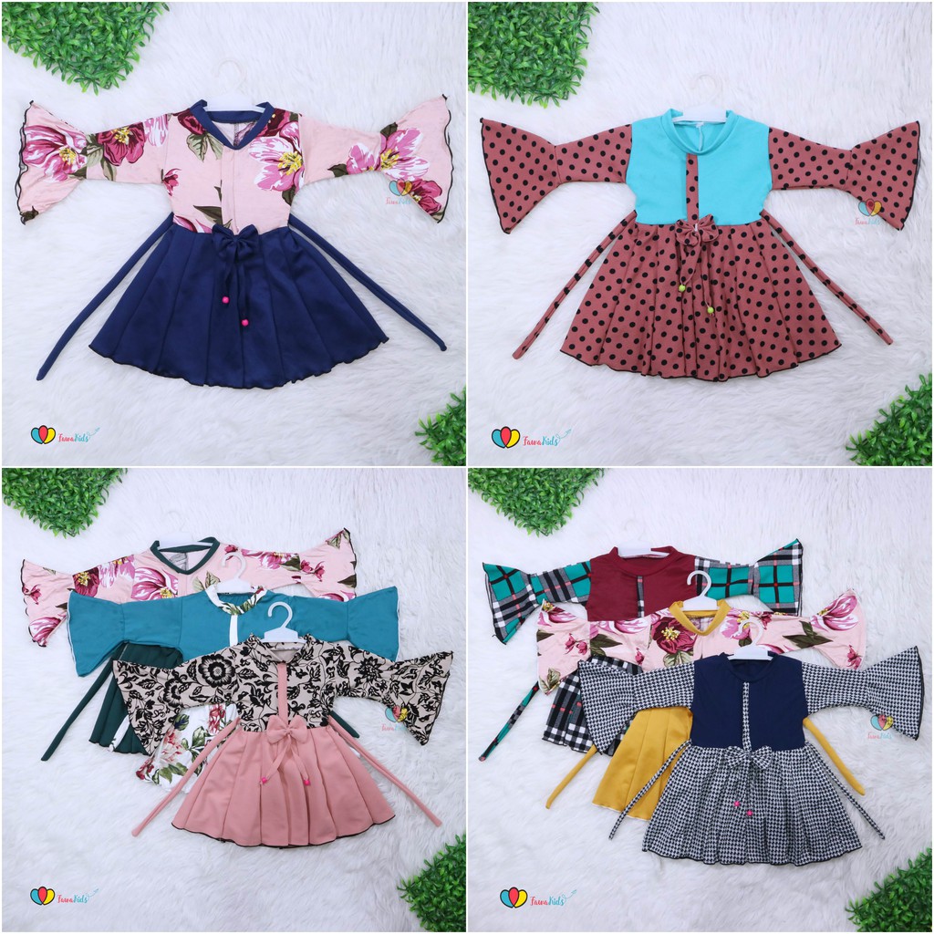 Dress Sissy 1-2 Tahun / Dress Anak Lengan Panjang 3/4 Baju Perempuan Dres Terompet Cutbray Blouse