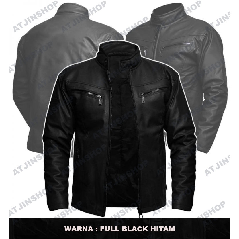 Atjin-Jaket kulit Motor Pria Model Racing Bahan Ferrari [ Full Black dan Full Brown]