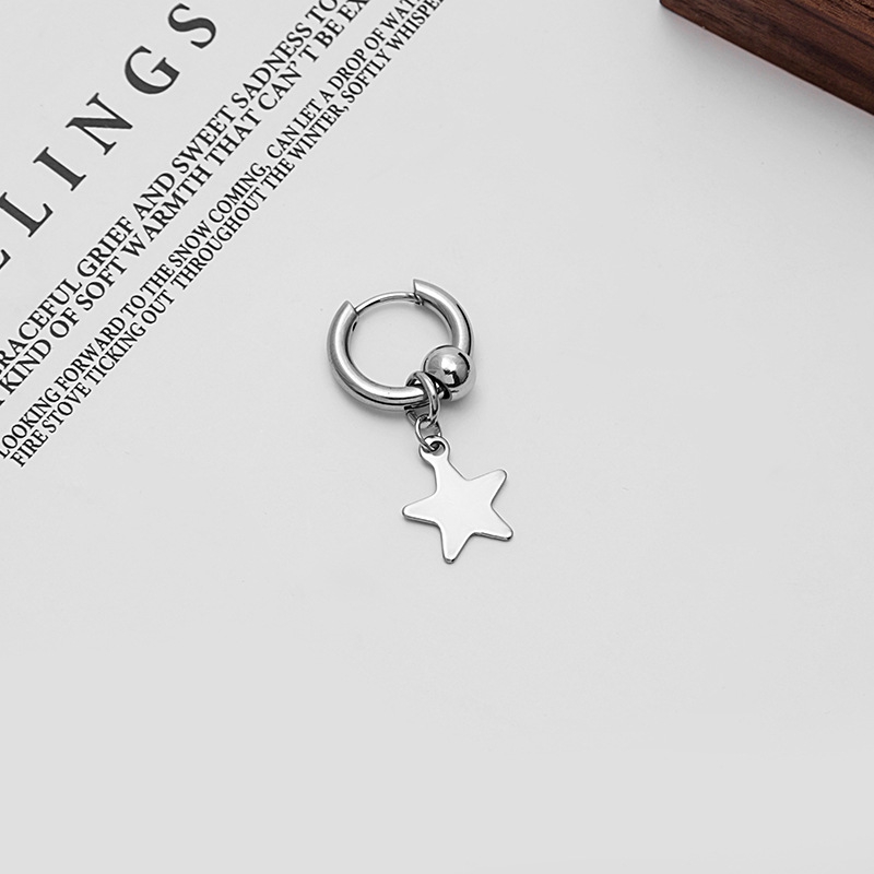 Jepang Dan Korea Selatan Gaya Hong Kong Kepribadian Lintas Bintang Stainless Steel Anting Berlian Rantai Anting Tulang Klip Anting Hip Hop-E2778-3