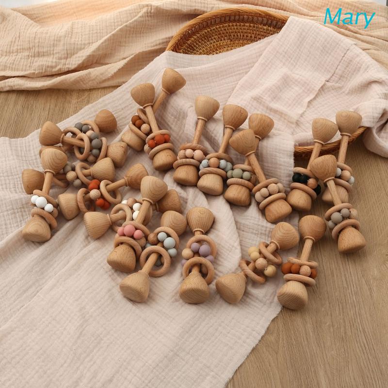 Mary 1PC Mainan Rattle Teether Bahan Kayu Untuk Bayi