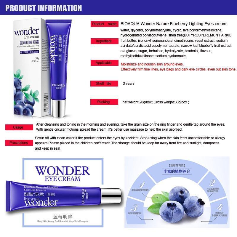 Wonder eyes. Крем вокруг глаз Wonder BIOAQUA. BIOAQUA Wonder Eye Cream крем для кожи вокруг глаз с черникой 20g. Крем для век BIOAQUA Wonder с экстрактом голубики, 20гр. Крем для глаз с черникой images.
