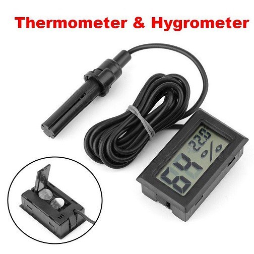 Mini Digital Thermometer &amp; Hygrometer Termometer Temperature Suhu Kelembapan kelembaban Kamar Kulkas Akuarium Mesin Tetas Plus Kabel / Probe