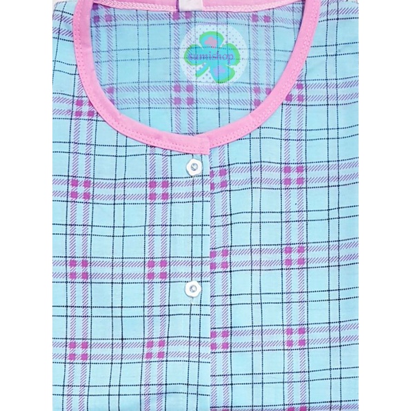 Piyama CP Kaos Dewasa (Kancing 5)-Kotak BIRU