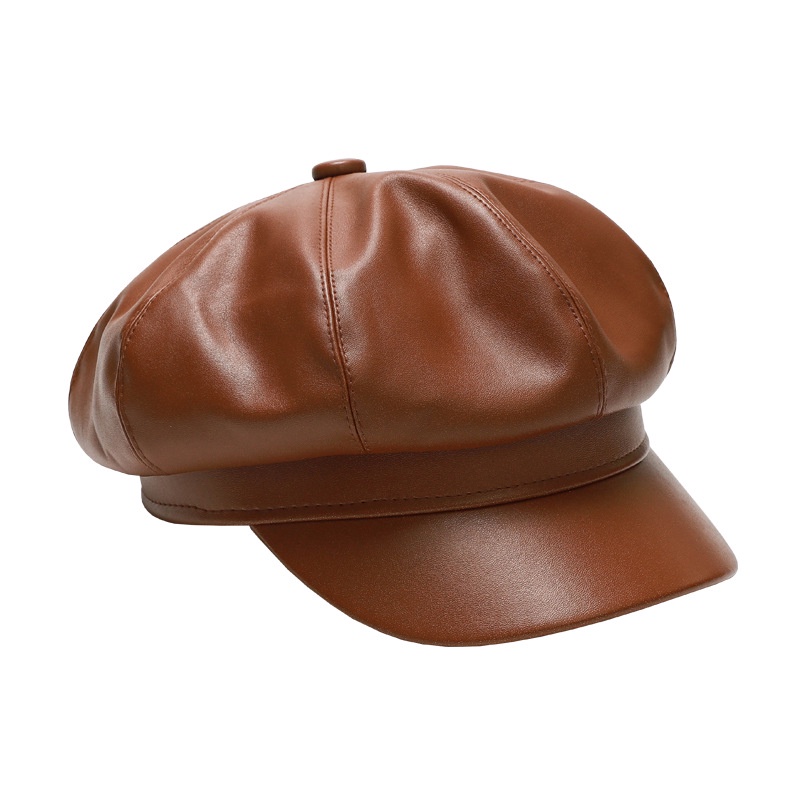 Qiu Dong Topi Baret Octagonal Bahan Kulit Pu Untuk Wanita