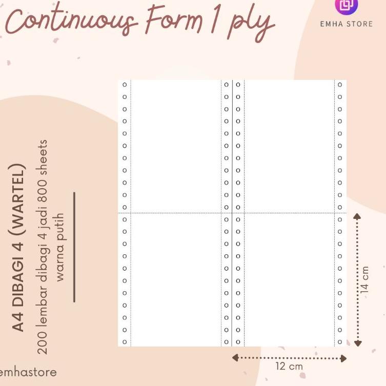 

MG606 Kertas Continuous Form Struk PPOB PLN A4 Dibagi 4 Wartel 1 Ply 200 Lembar gasd301