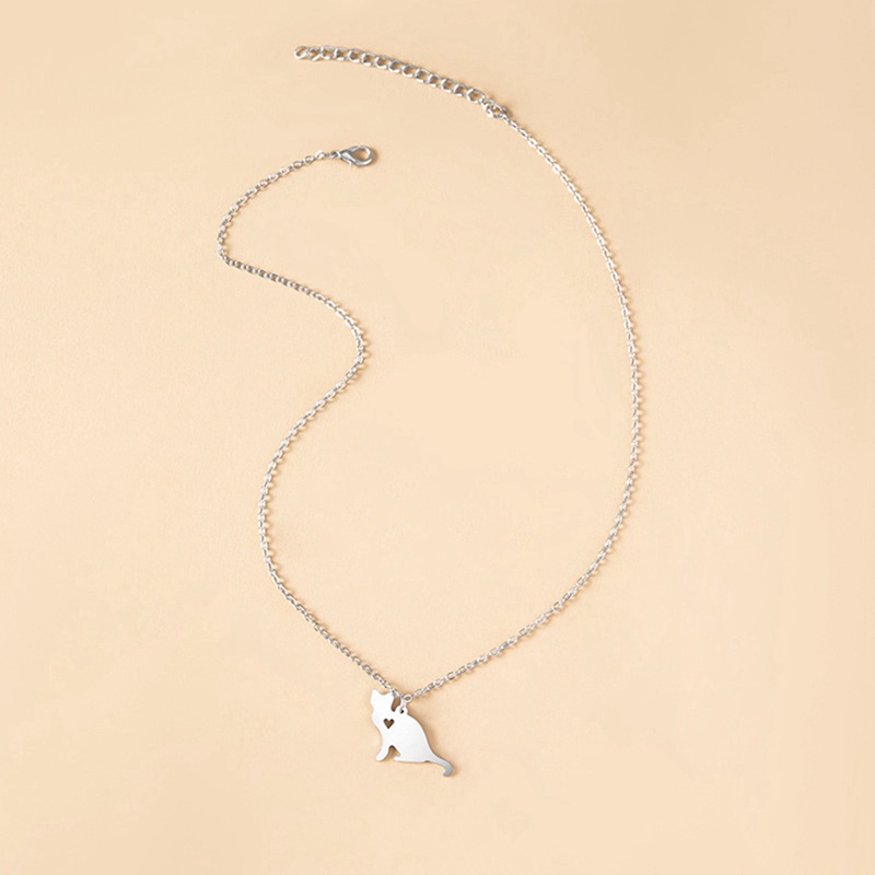 Fancyqube Kalung Rantai Choker Liontin Kucing Kecil Bahan Stainless Steel Warna Silver Untuk Wanita