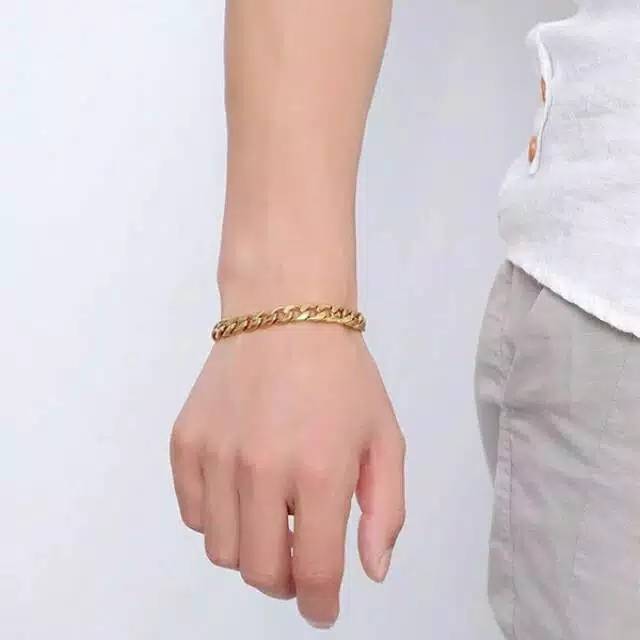 GELANG PRIA WANITA RANTAI EMAS GOLD KECIL SIMPEL MEWAH TITANIUM IMPORT 