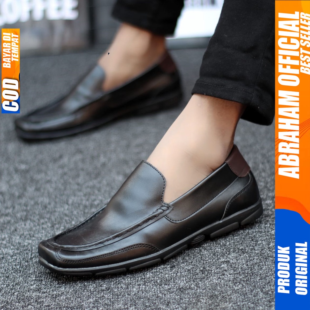 Sepatu Pantofel Kerja Formal Hitam Pria Abraham Drain