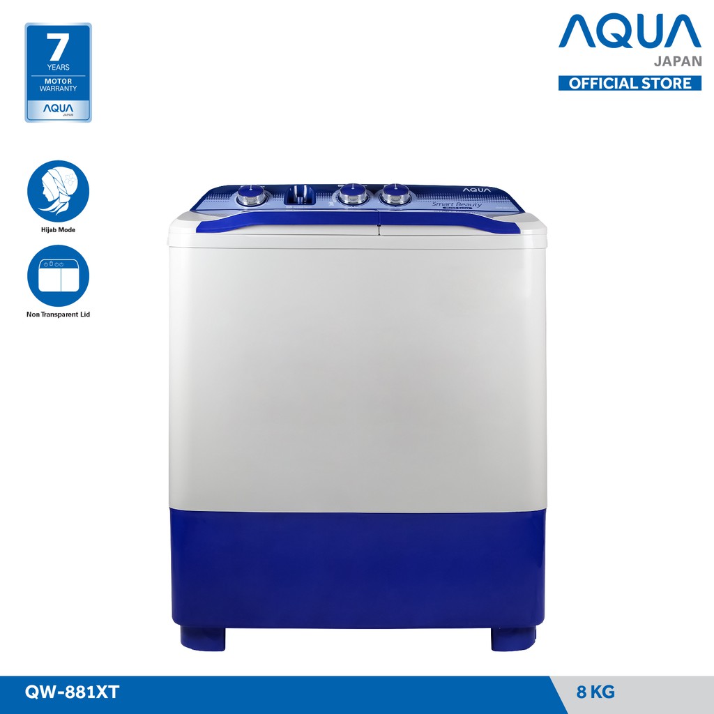 AQUA JAPAN Mesin Cuci 2 Tube 8 Kg QW-881/861XT HIJAU/BIRU FREE ONGKIR (JABODETABEK)