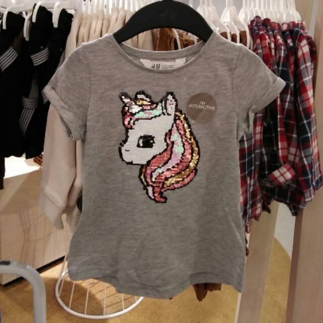 hnm sale baju atasan anak perempuan unicorn grey sequins (8-10y)
