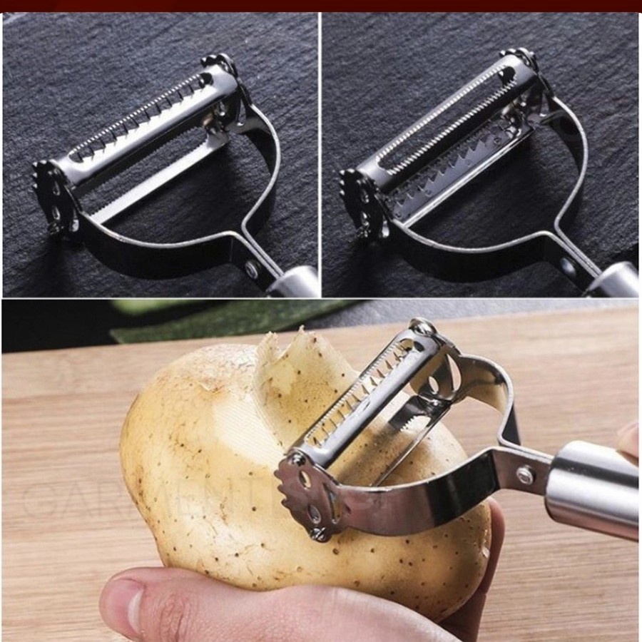 (BOW) Pisau Pengupas Kulit Sayuran 2 in 1 Multifungsi Pengiris Buah Bahan Stainless