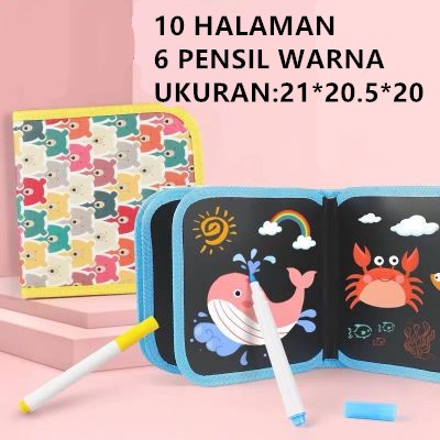 

Mainan Edukasi Buku kain Menggambar Balita dan Anak/drawing & writting book + Magic Pen bisa dihapus