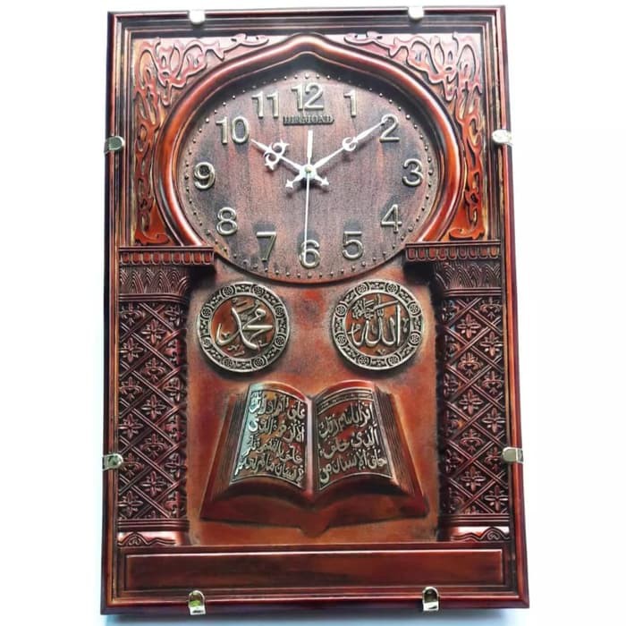 Jam Dinding Hiasan Islami Kaligrafi Mesjid Diamond Printed Kotak Besar Unik Gratis Packing Kayu-4