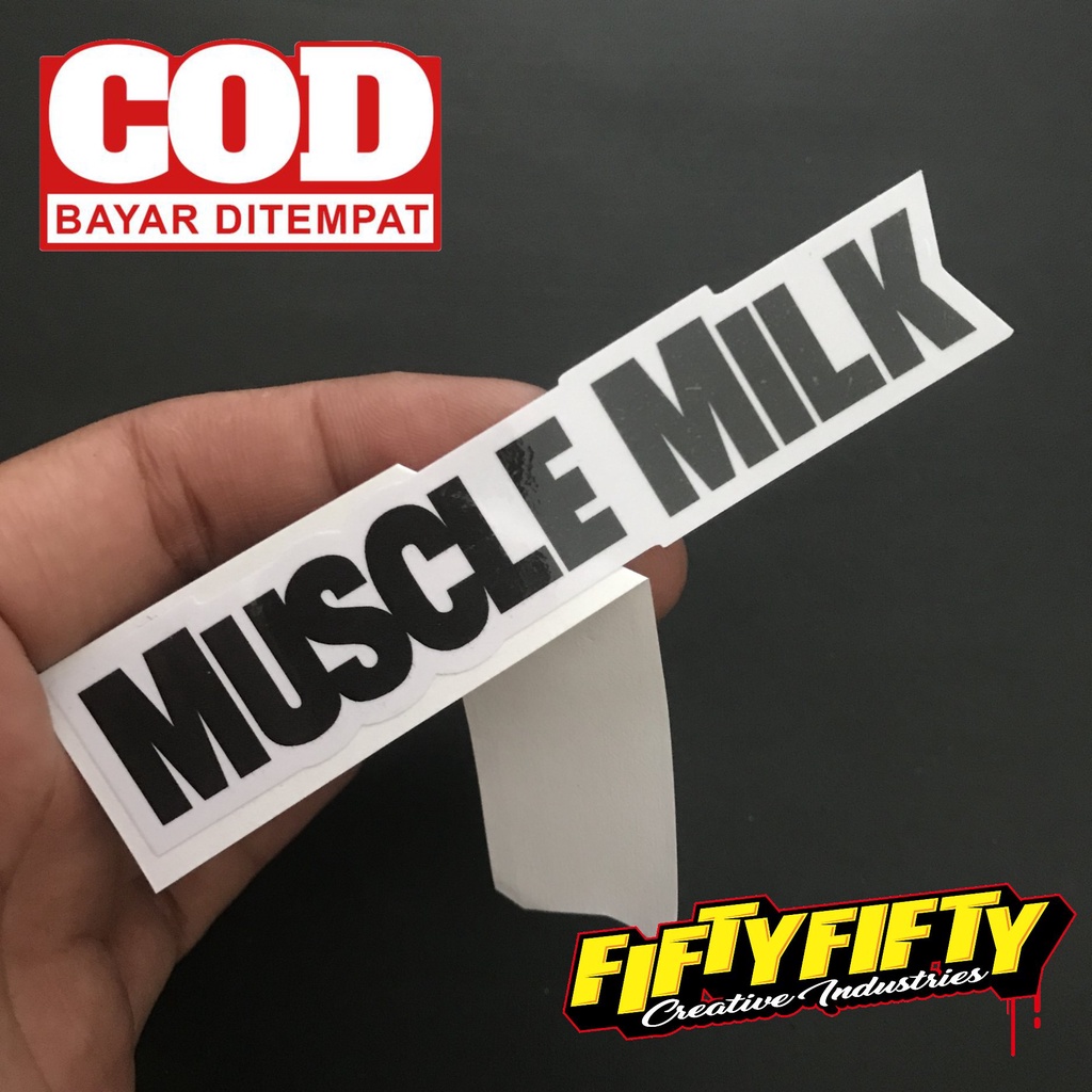 Stiker Print Cut MUSCLE MILK Panjang Stiker Printing Laminasi Glossy Stiker Motor Mobil Helm Sudah Membentuk Pola Desain