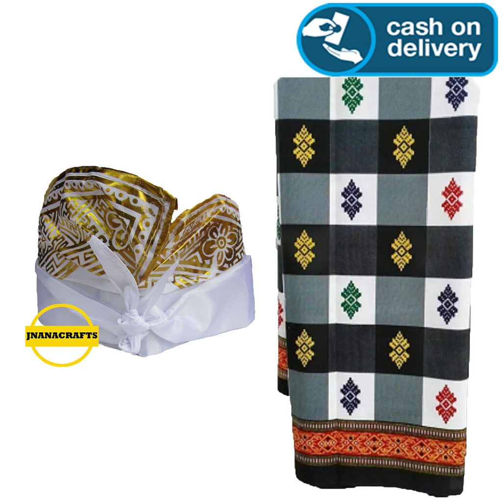 Jnanashop Udeng jadi asli bali set sarung kotak catur corak biru UJPputihabucorak