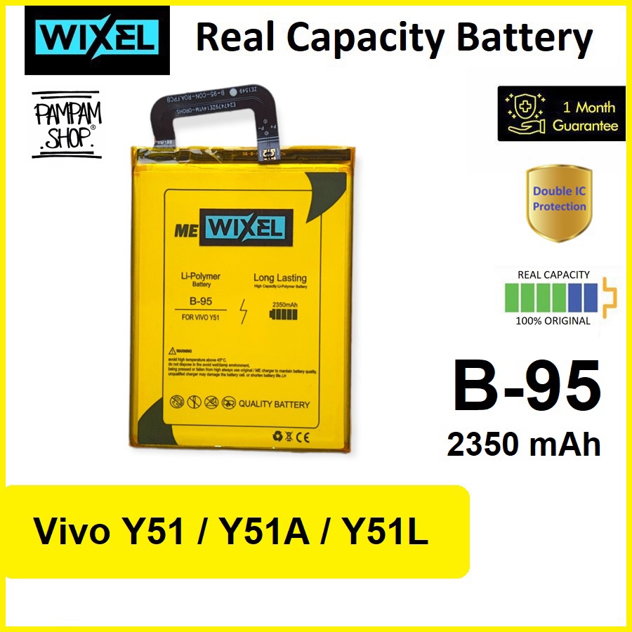 WIXEL ME Baterai Vivo Y51 Y51A Y51L B-95 B95 Real Capacity Battery Original Batre Batrai Ori HP Handphone