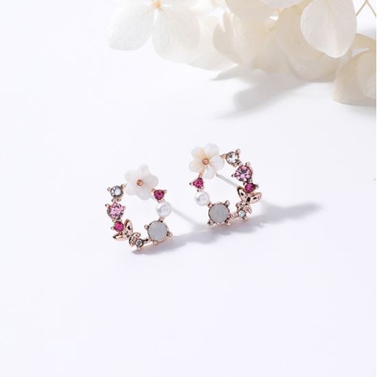 Anting Wanita Bunga Dengan Aksen Permata Aksesoris Fashion-K