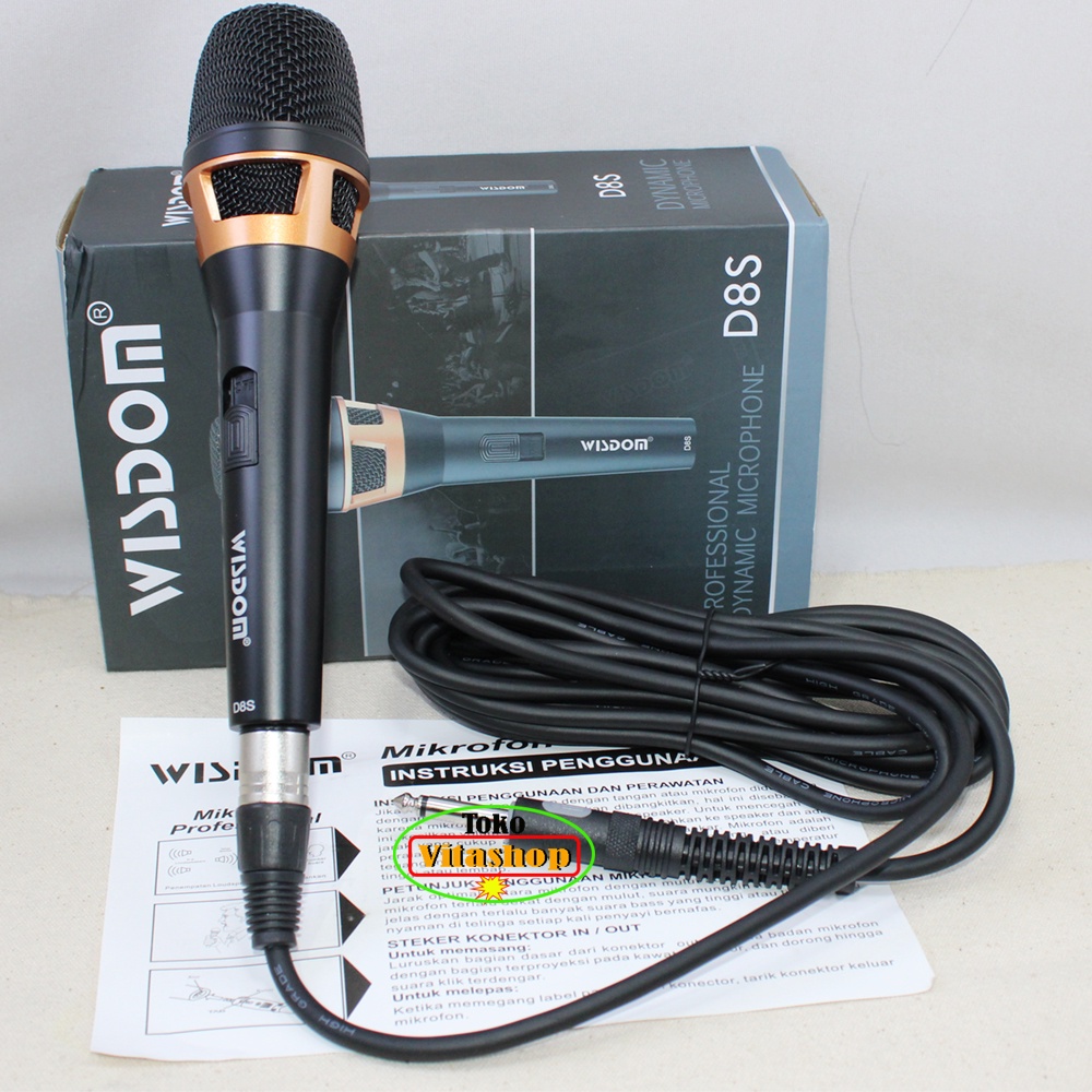 MICROPHONE KABEL WISDOM D8S ORIGINAL MIKROPON KARAOKE / MIC MIKROFON DYNAMIX