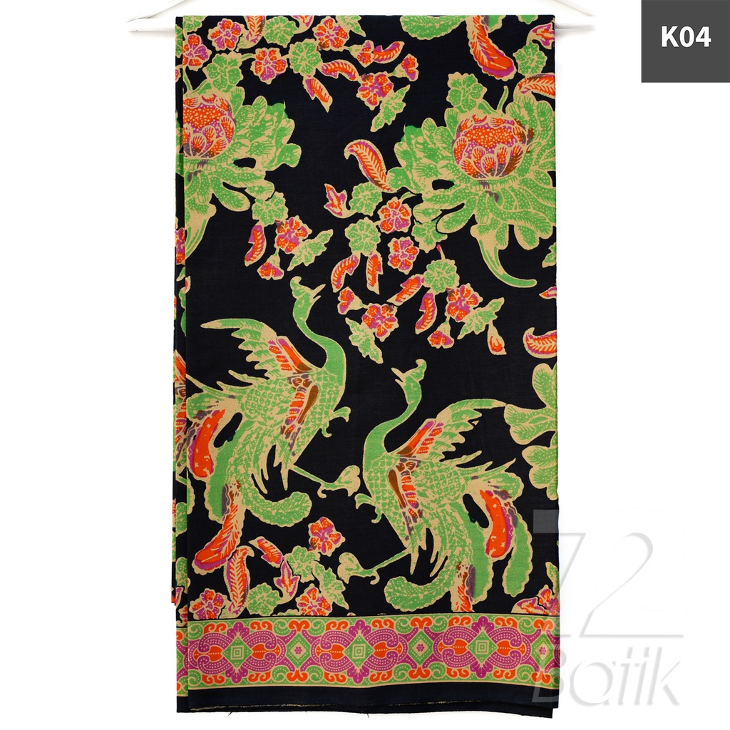 KAIN PANJANG BATIK Bahan Katun Motif Burung Warna Hitam Hijau Orange 726193 Cap 72 Jarik Jarit Samping Kebat Panjang Batik Katun Modern Premium Bahan Seragam Batik Pernikahan Kantor Keluarga Murah Kamen Jadi Batik Bali Lembaran