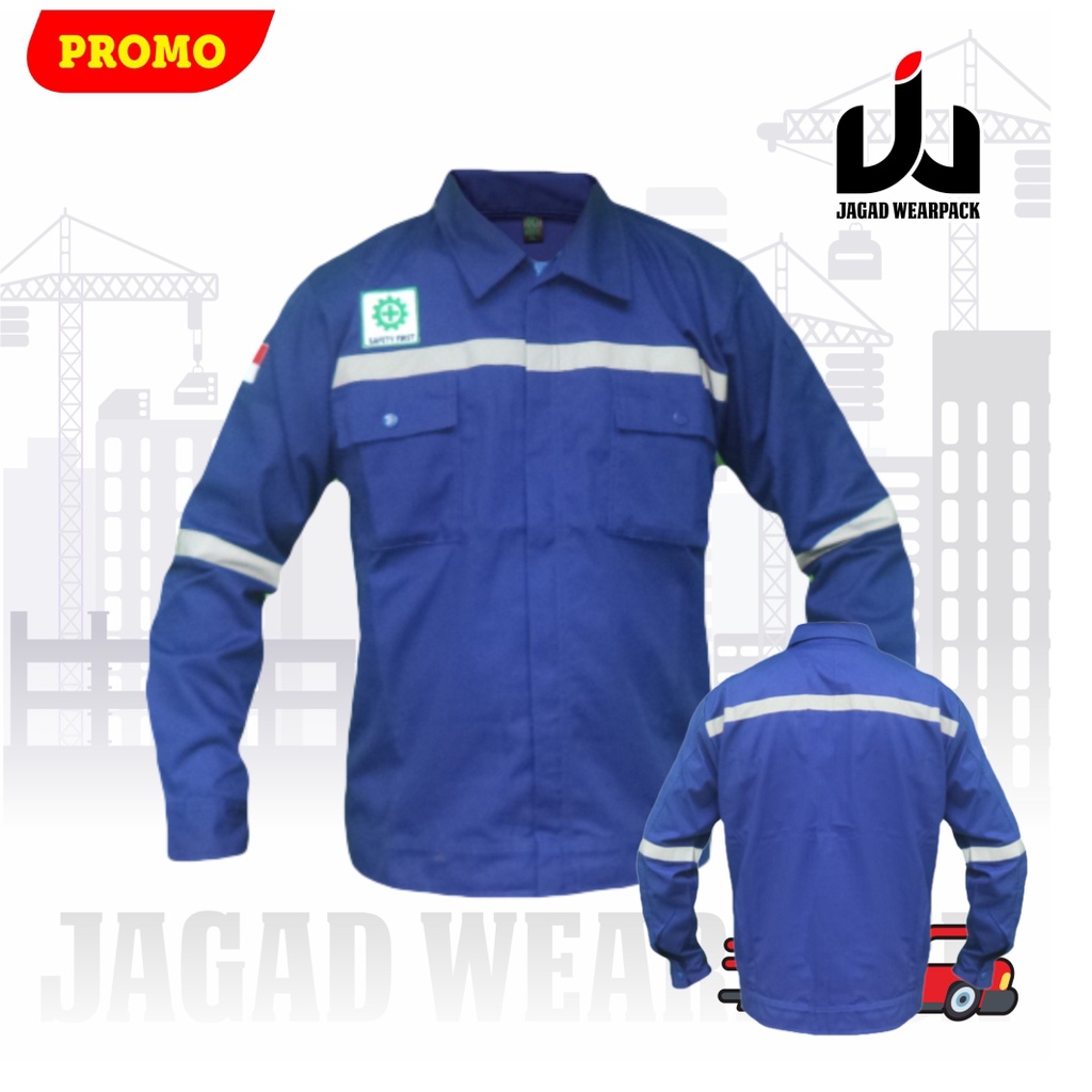 Wearpack Safety Katelpak Atasan Kemeja Kerja Potongan Lengan Panjang Baju Kerja BIRU POLOS