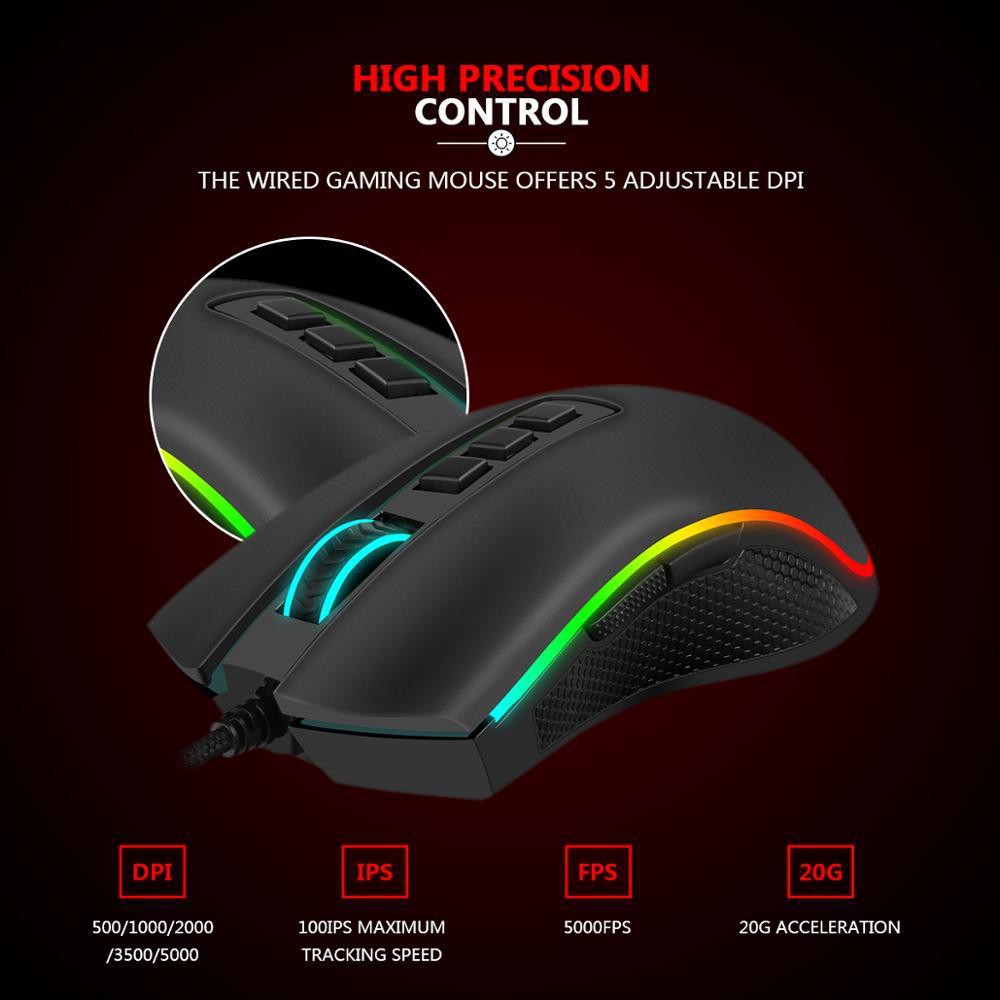 Mouse gaming redragon usb wired macro program Rgb Cobra M711 - Mice gaming