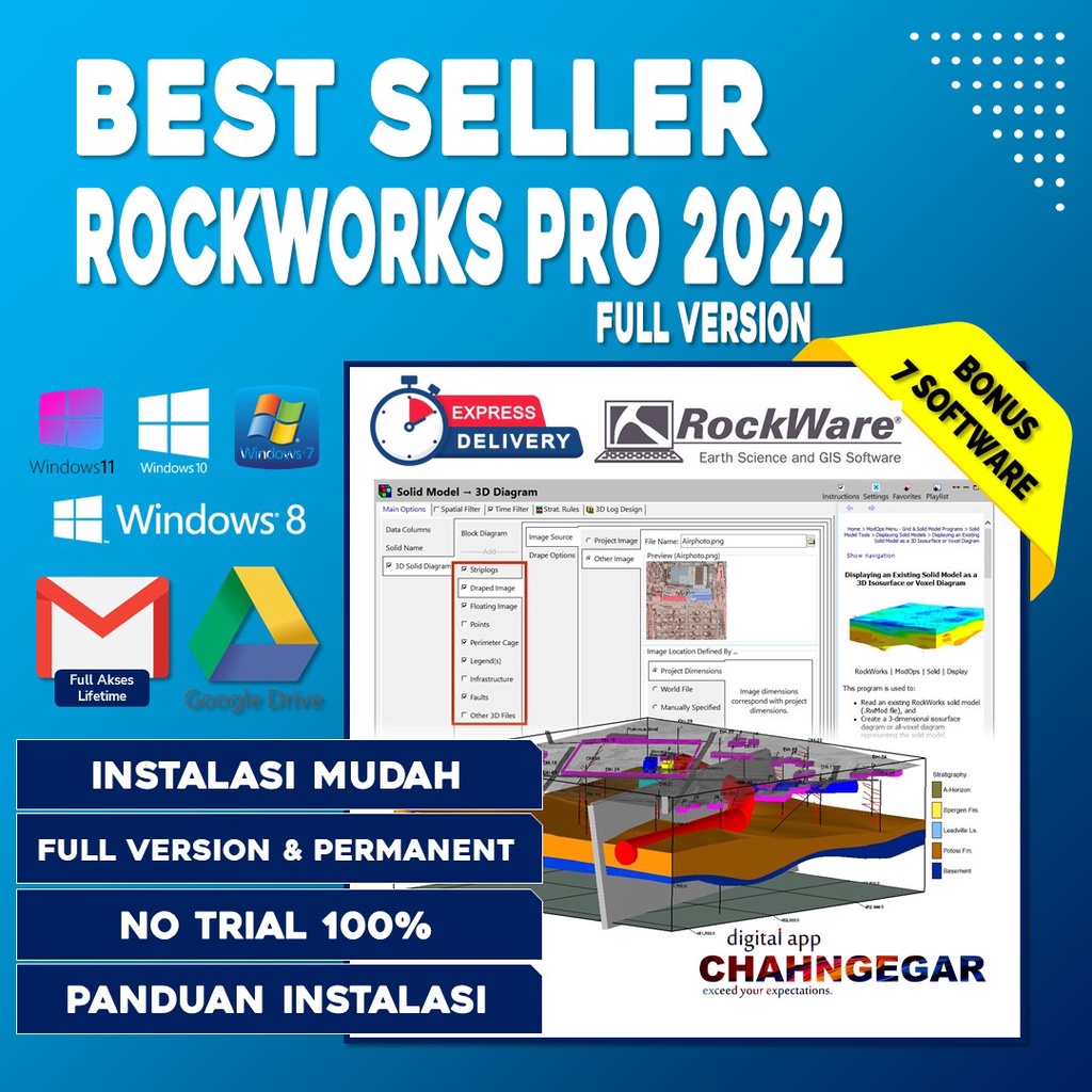 Software RockWare RockWorks 2022 Full Version Lifetime Program membuat peta geoteknik 2D dan 3D