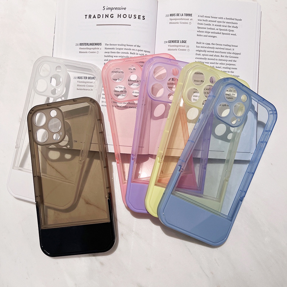 Soft Case TPU Transparan Warna Polos Dengan Holder Pelindung Invisible Untuk Iphone 7 8 PLUS XR XS 11 12 13 PRO MAX SE 2020