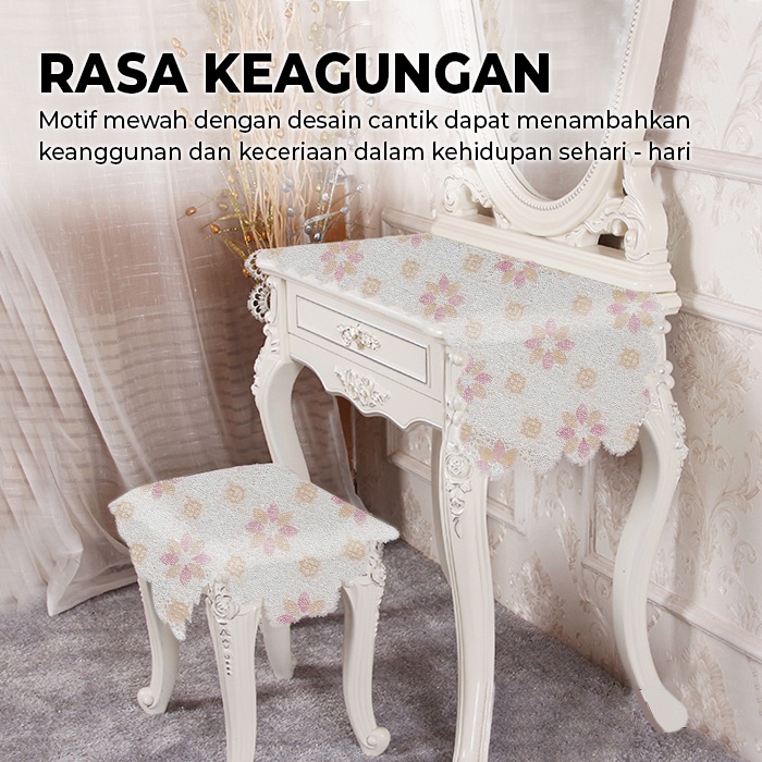 Taplak Meja Makan Meteran Motif Bunga Cirlcle Ukuran Lebar 50cm Bahan PVC Tebal Terbaru Perlengkapan Peralatan Rumah Tangga Import - D21-W - Lucky Star