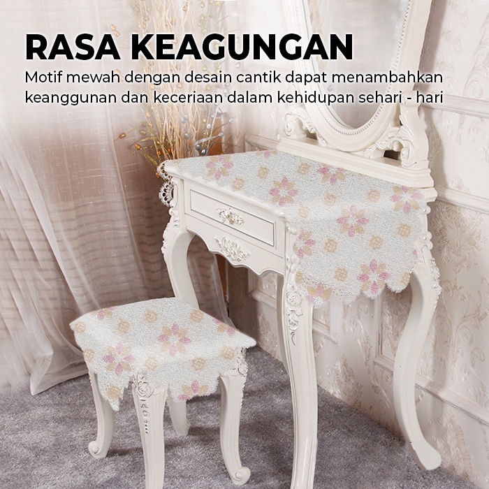 Taplak Meja Meteran Premium Motif Bunga High Quality Elegan PVC Tebal Dekorasi Rumah Ruang Tamu Ruang Makan Import - D21-W - 88Blanketstore