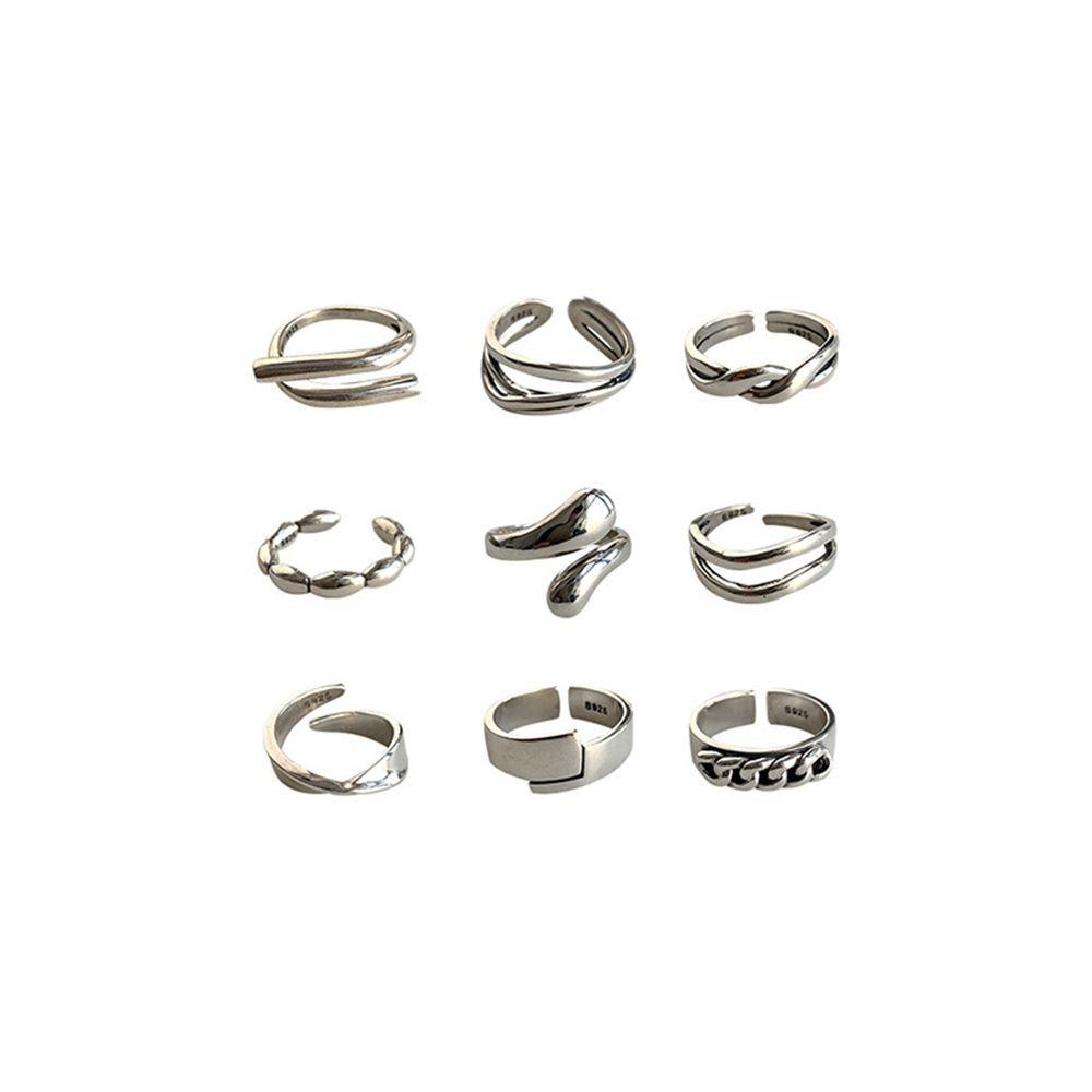 Needway Set Cincin Terbuka Trendi Retro Twist Hollow Gaya Punk Perhiasan Hadiah Perempuan Jari Cincin