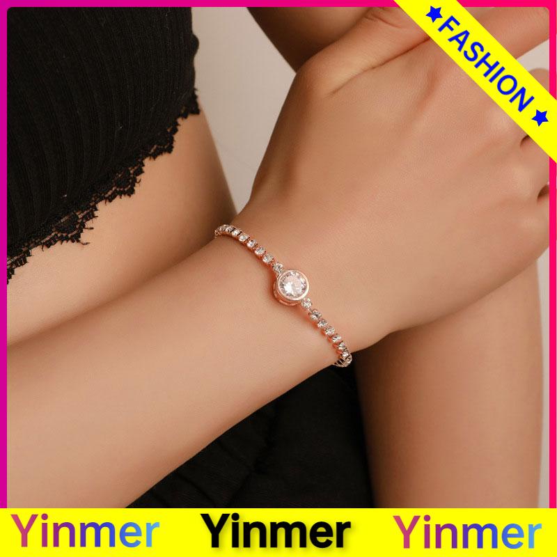 COD✨ Gelang Fashion Rose Gold Love Zircon Gelang Wanita Segar Dan Sederhana / Gelang Fashion Wanita All-Match Temperamen Bulat Berlian Imitasi Serut