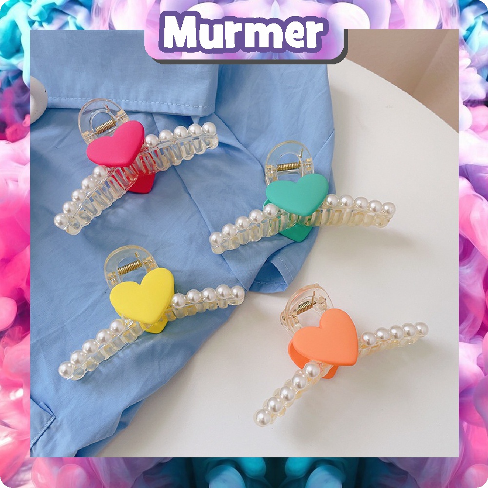 MurmerOfficial Jepit Rambut Bentuk Hati Aksen Mutiara Ukuran Besar Gaya Korea Untuk Musim Panas R567