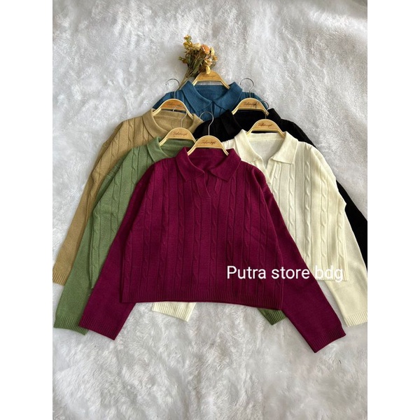 EIRA POLO CABLE KNIT// SWEATER CROP BLOUSE WANITA