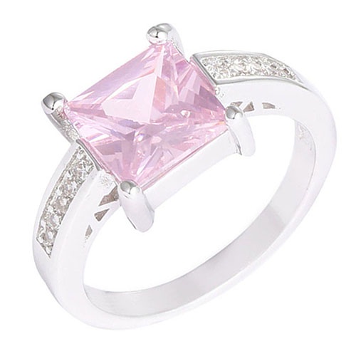 Hu Hu Hu Hu Hu Alat Bantu Pasang Kacamata♡ Cincin Lapis Silver Dengan Cubic Zirconia Kotak Warna Pink Ukuran US 7 8 9 Untuk Wanita