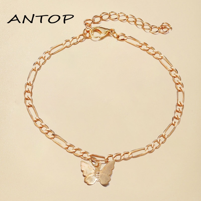 Gelang Kaki Multilayer Gaya Retro Aksen Kupu-Kupu Warna Gold Untuk ANTOP