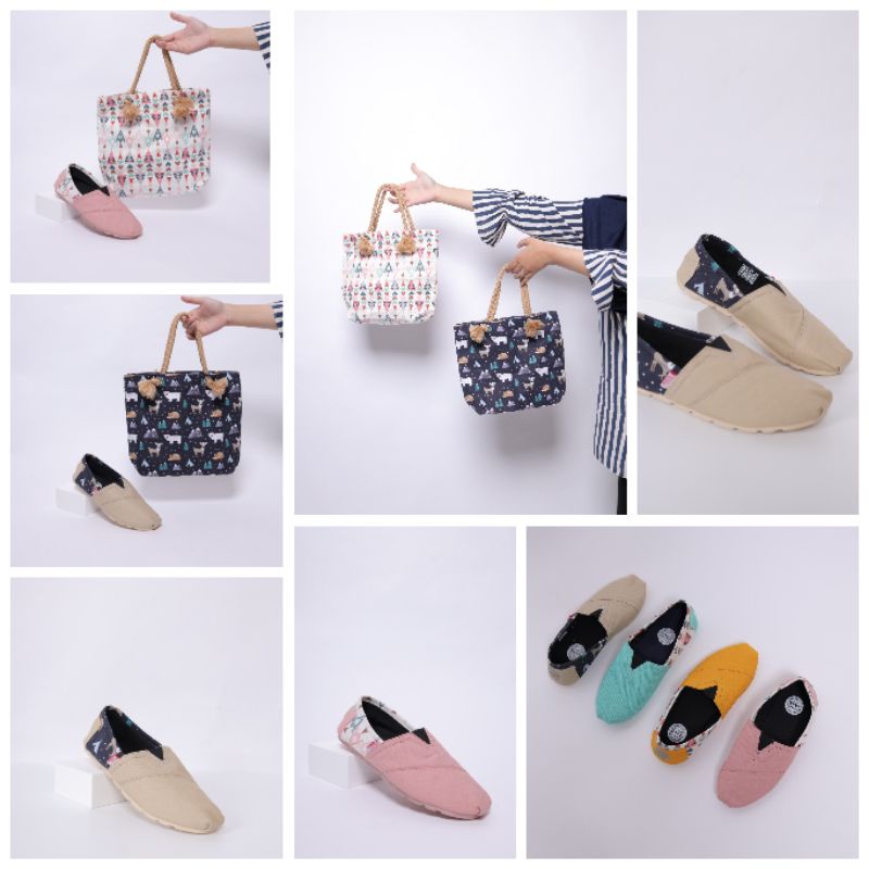 FASHION WANITA 1set sepatu & dan tas wanita sepatu slip-on