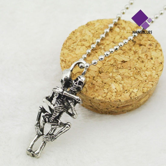 Kalung Rantai Liontin Tengkorak Lapis Silver Untuk Pria Dan Wanita