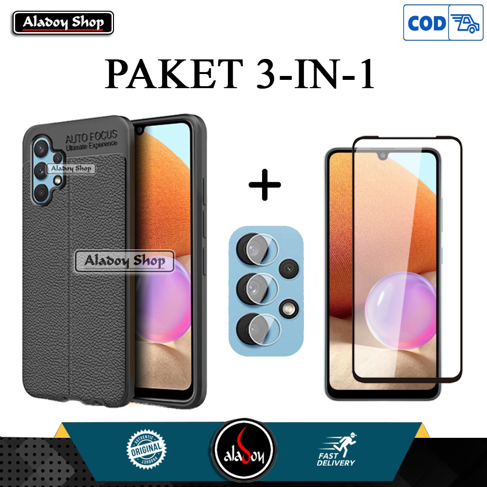 PAKET 3 IN 1 Case Samsung A32 4G Case + Tempered Glass Layar + Camera Lens