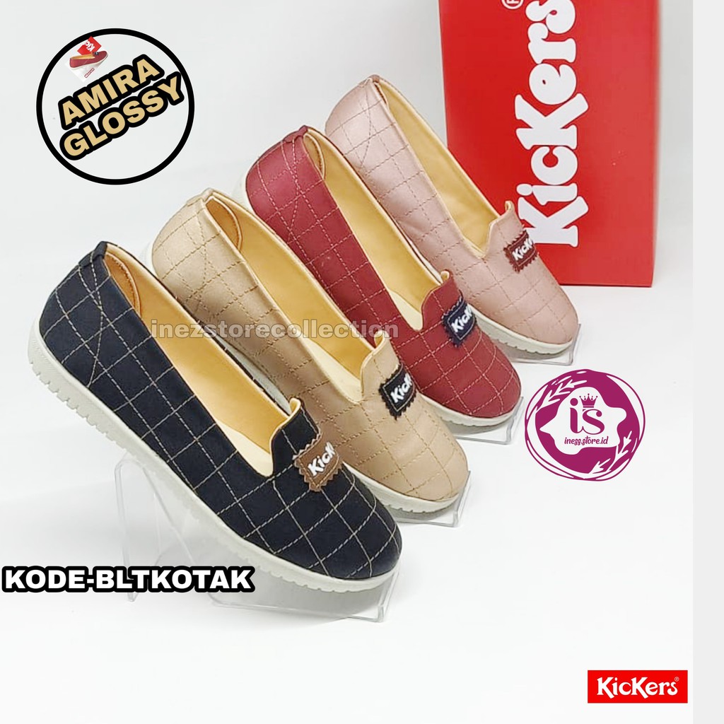 SEPATU WANITA FLAT KICKERS SLIP ON GLOSY KODE BLTKOTAK TERBARU MURAH GROSIR