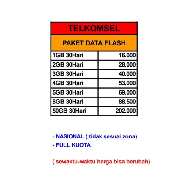 TELKOMSEL FLASH PAKET DATA 30 HARI NASIONAL