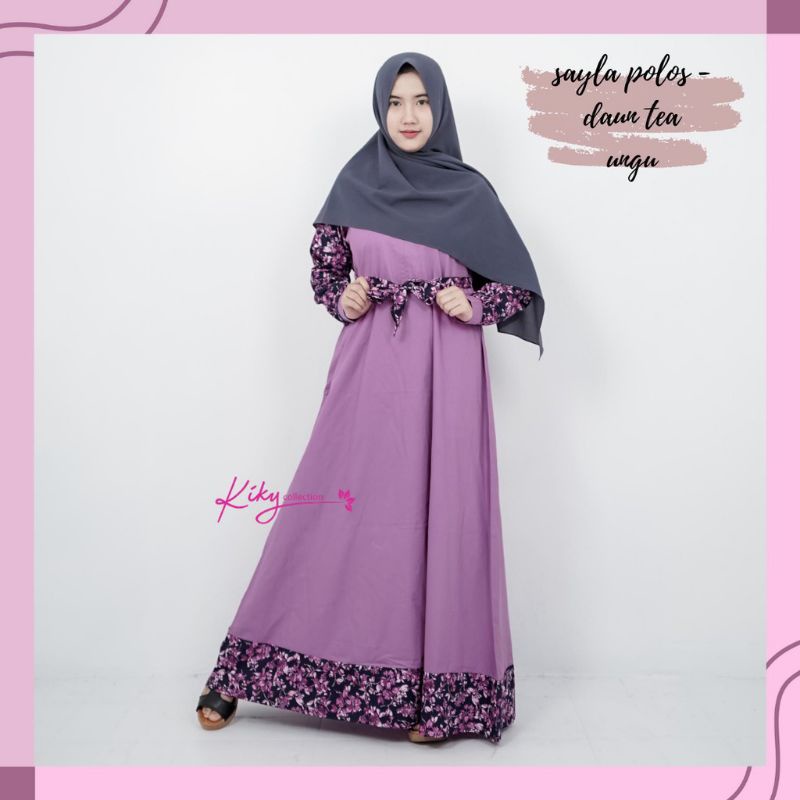 Gamis Katun Jepang Premium Ori Cantik Murah Model Sayla Daun Tea Gamis Katun Jepang Polos Kombinasi 