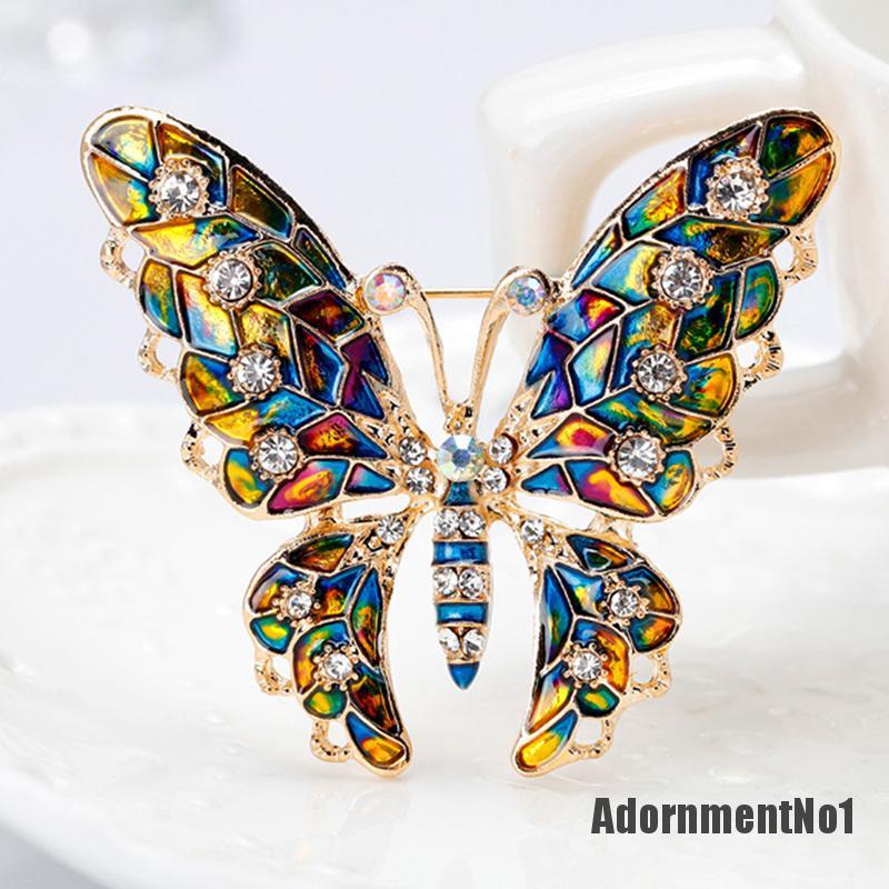 (Adornmentno1) Bros / Pin Bentuk Kupu-Kupu Aksen Berlian Imitasi Untuk Aksesoris Wanita