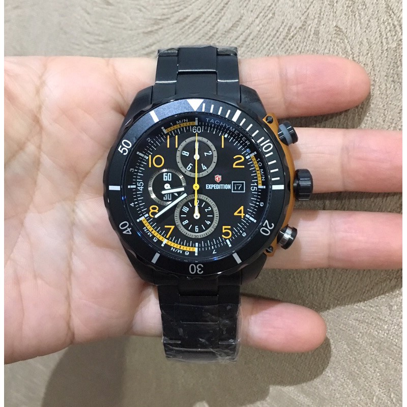 Jam Tangan Pria Expedition Original E6795 Black Yellow