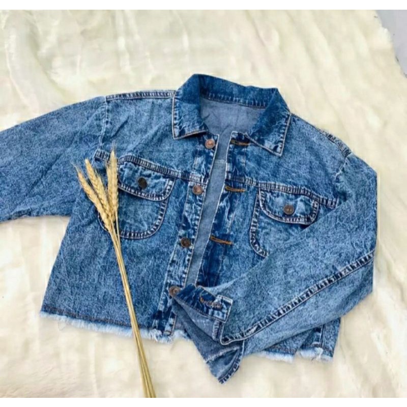 JAKET JEANS WANITA JACKET CROP RAWIS JUMBO LD 110