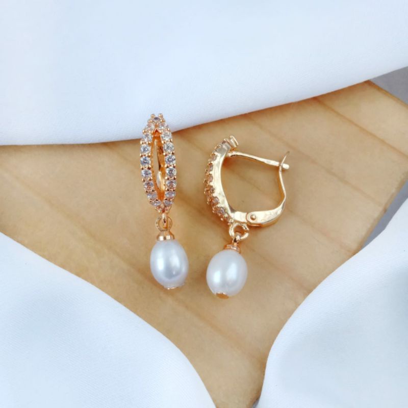 Anting lapis emas mutiara air tawar asli lombok Anting anting wanita Anting mutiara lombok asli Anti