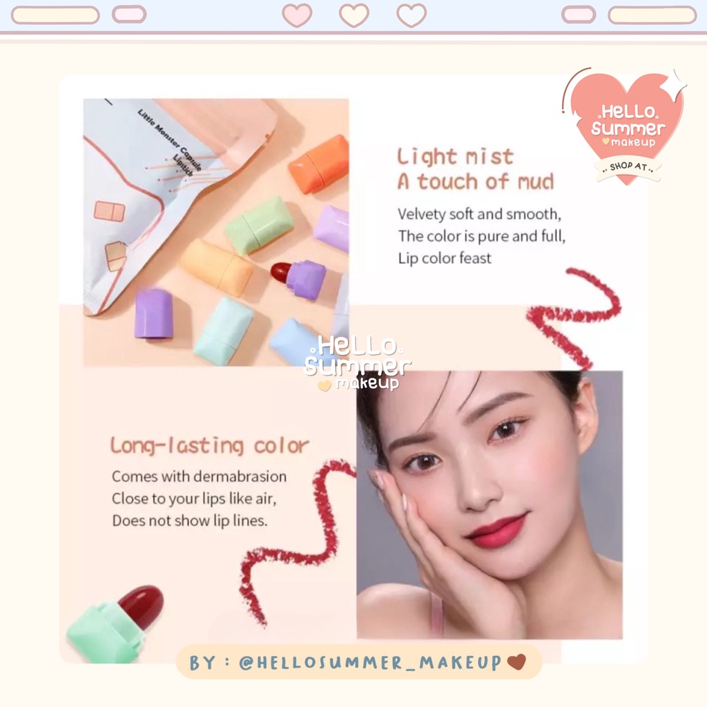 𝐌𝐀𝐓𝐓𝐄 𝐋𝐈𝐏𝐒𝐓𝐈𝐂𝐊 - Derol Little Monster Capsule Mini Matte Lipstick 8 Color Set Longlasting Waterproof Cute Design