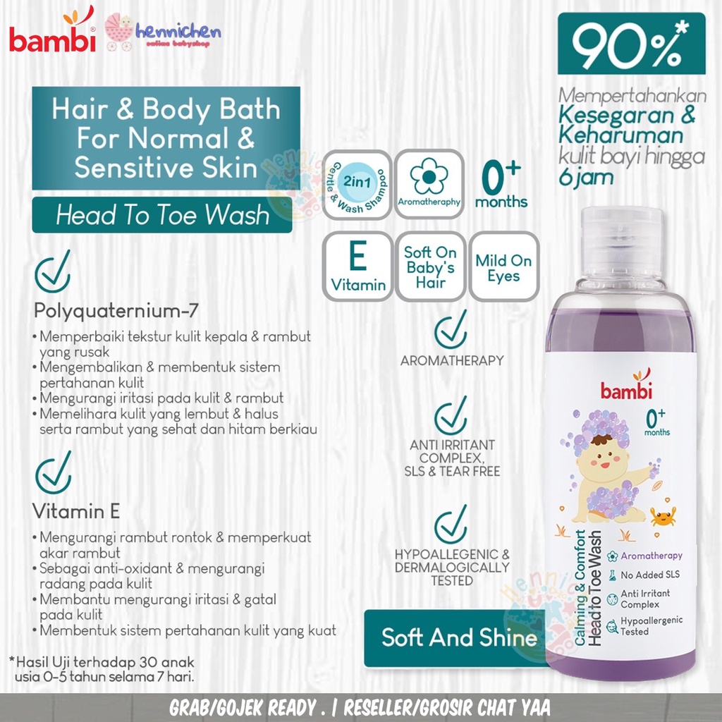 Bambi Baby Calming &amp; Comfort Head To Toe Wash 200ml Kulit Normal dan Sensitive